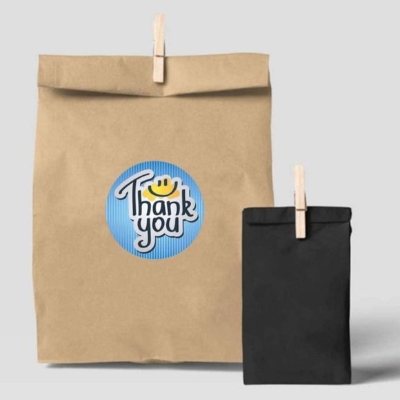 100 THANK YOU Stickers Blue Smiley 1" - Picture 6 of 9